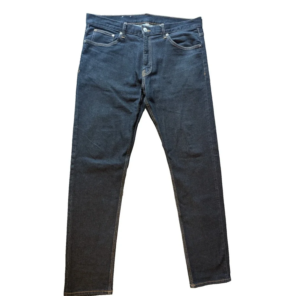 H&M &Denim Slim Jeans Mens 38x32 Blue dark Wash Stretch Tapered Denim Pants